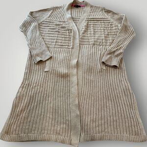 Isaac Mizrahi Live Women's L Tan Long Sleeve Open Front Cardigan Sweater